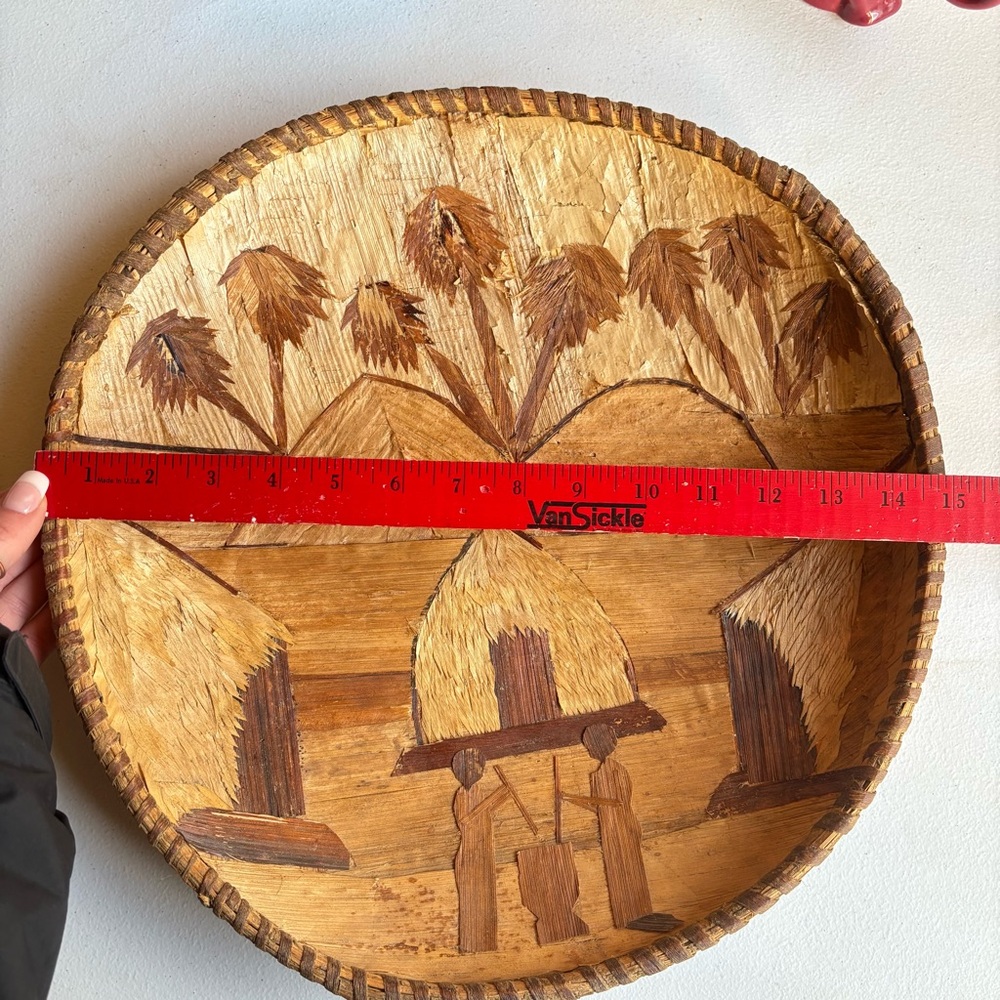 Vintage African Hand Woven Tray Bowl Wall Art Authentic Banana Leaf 15” Folk Art - Picture 5 of 12